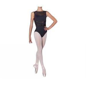 NEW ENERGETIKS lexi ladies high neck mesh tank leotard in black